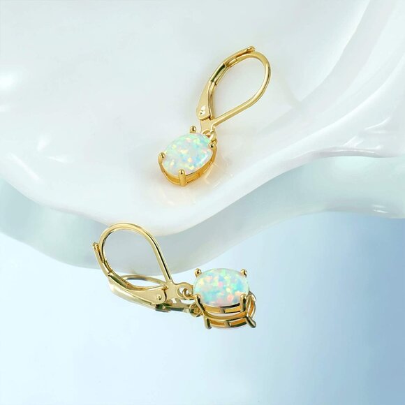 Leverback Dangle Earrings for Women,Created Opal/Amethyst/Topaz Gemstone Drop Ea - Picture 6 of 7